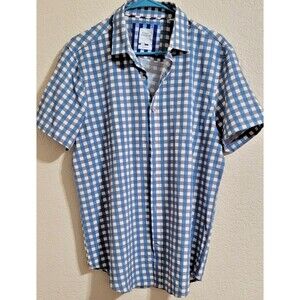 Essex Crossing Mens Medium Plaid Stretch Short Sleeve Button Down Shirt Midnight